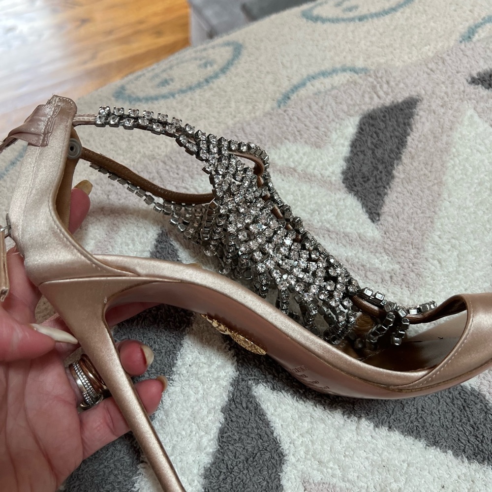 AQUAZZURA Silk Satin Crystal 105mm Open Toe Heels $1675 RT unworn Size 39